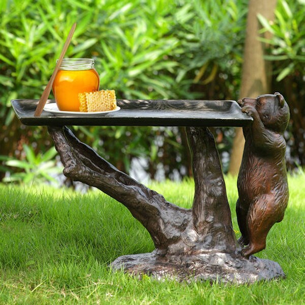 Decorative Bear End Table Climbing Peeking Sculptural Aluminum Side